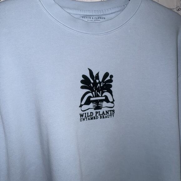 Denim & Flower Men’s Wild Plants Untamed Beauty NWOT Sweatshirt, Lt Blue~SOFT - Picture 2 of 11